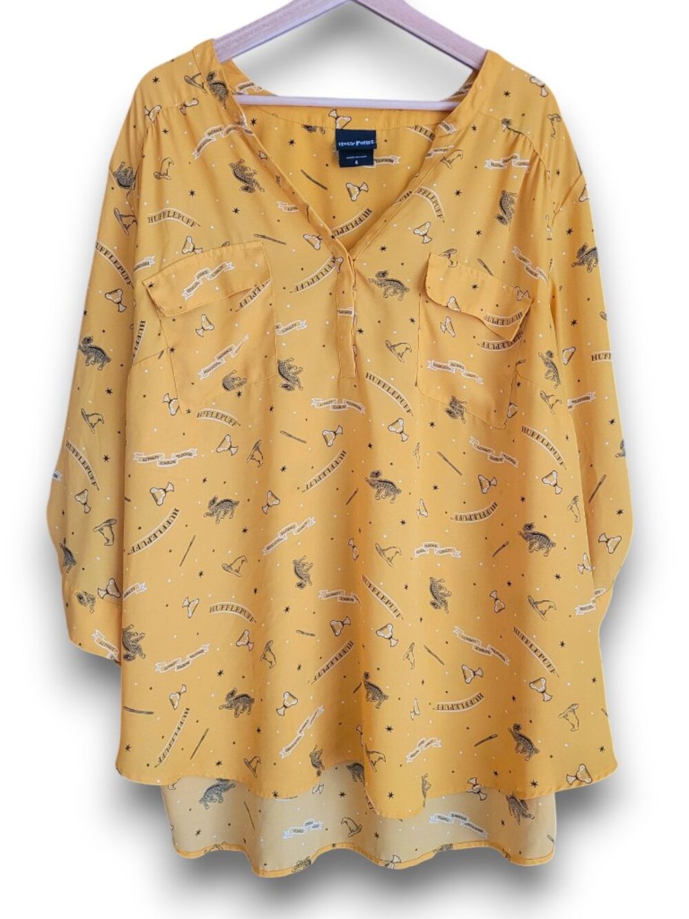 Harry Potter Torrid Hufflepuff Tunic Blouse 4X Yellow Georgette High Low Top